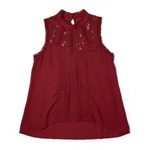 Self Esteem Burgundy Lace Mock Neck Sleeveless High Low Top Women's Medium